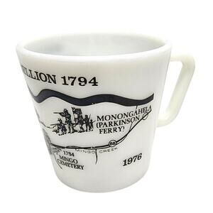 Vintage 1976 PYREX Whiskey Rebellion 1794 White Commemorative Milk Glass Mug